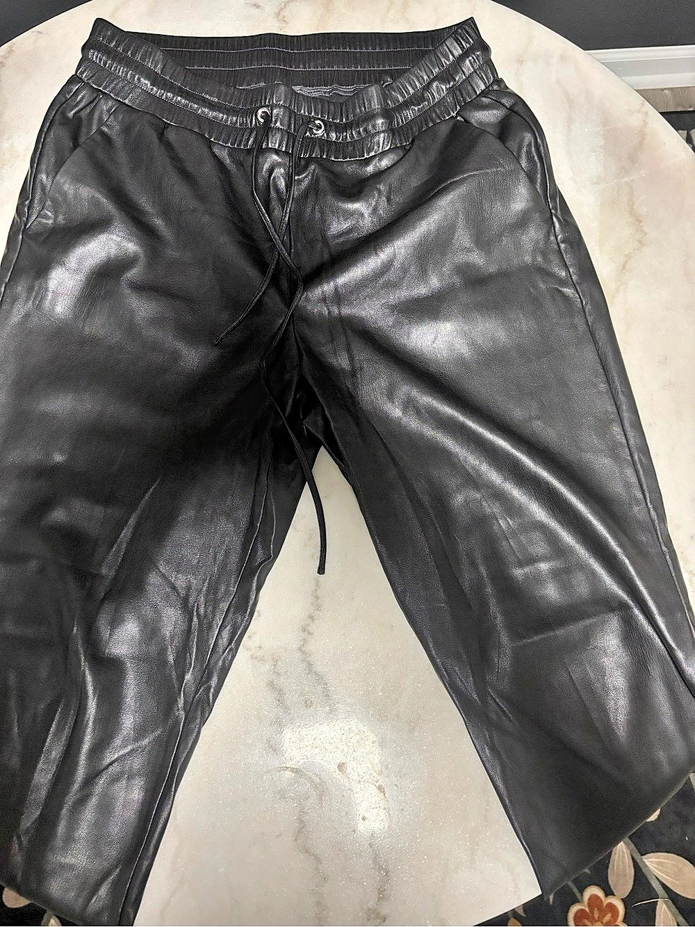 LOFT Faux Leather Jogger Pants Black